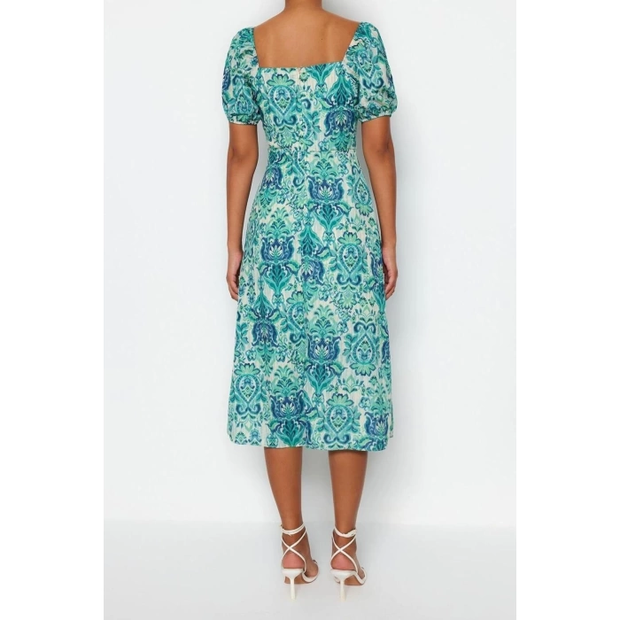 New Regular Casual Daily Moss Crepe Woven Sweetheart Neck Short Sleeve A-Line Midi Length Dress