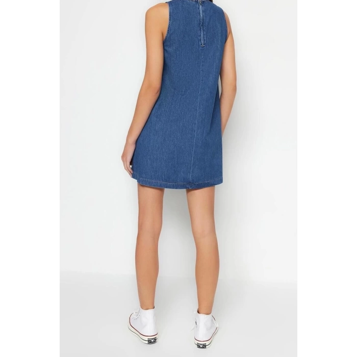 New Comfortable Casual Daily Rigid Denim Crew Neck Sleeveless Sleeve Basic Mini Length Dress