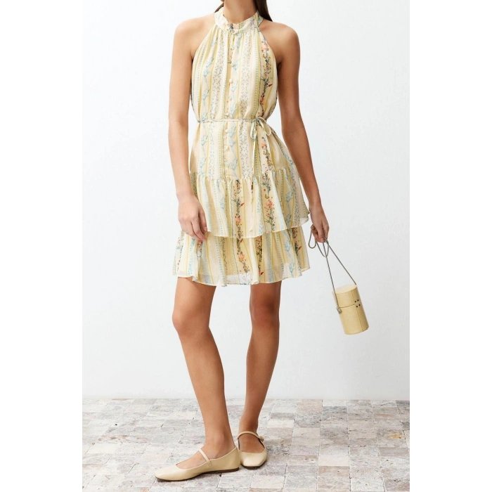 New Regular Casual Daily Chiffon Woven Halter Neck Sleeveless Sleeve A-Line Mini Length Dress