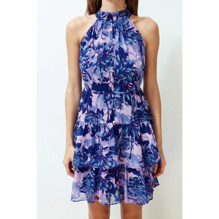 New Regular Casual Daily Chiffon Woven Halter Neck Sleeveless Sleeve A-Line Mini Length Dress