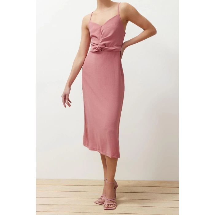 New Regular Casual Daily Aerobin Woven V Neck Strappy Sleeve A-Line Midi Length Dress