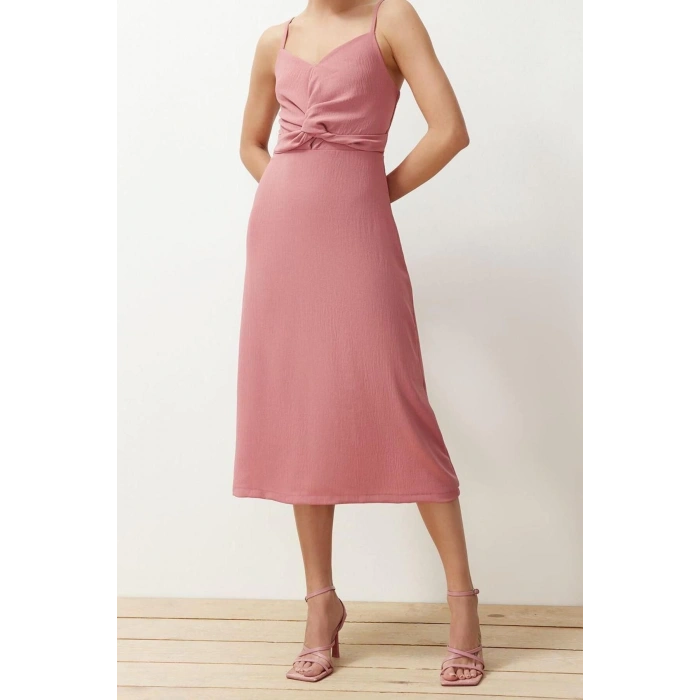 New Regular Casual Daily Aerobin Woven V Neck Strappy Sleeve A-Line Midi Length Dress