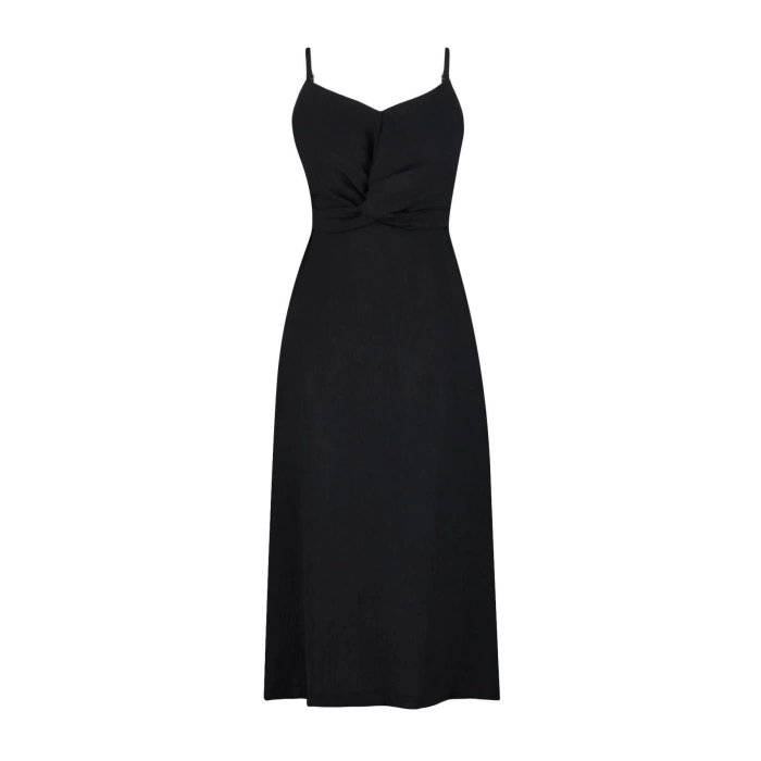New Regular Casual Daily Aerobin Woven V Neck Strappy Sleeve A-Line Midi Length Dress