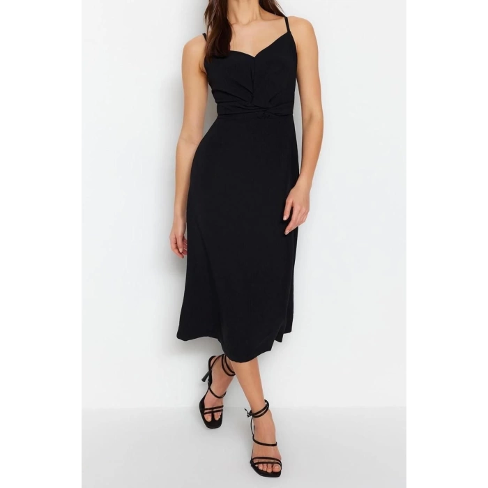 New Regular Casual Daily Aerobin Woven V Neck Strappy Sleeve A-Line Midi Length Dress