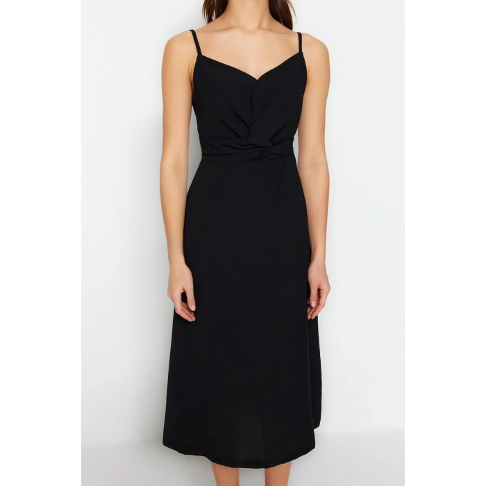 New Regular Casual Daily Aerobin Woven V Neck Strappy Sleeve A-Line Midi Length Dress