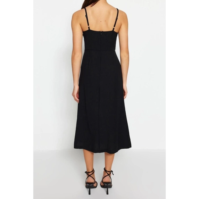 New Regular Casual Daily Aerobin Woven V Neck Strappy Sleeve A-Line Midi Length Dress