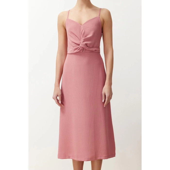 New Regular Casual Daily Aerobin Woven V Neck Strappy Sleeve A-Line Midi Length Dress