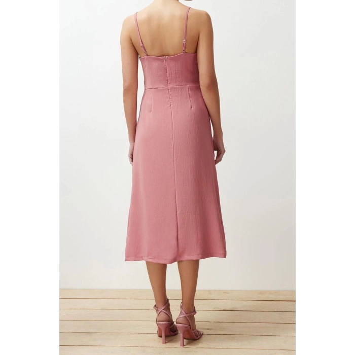 New Regular Casual Daily Aerobin Woven V Neck Strappy Sleeve A-Line Midi Length Dress