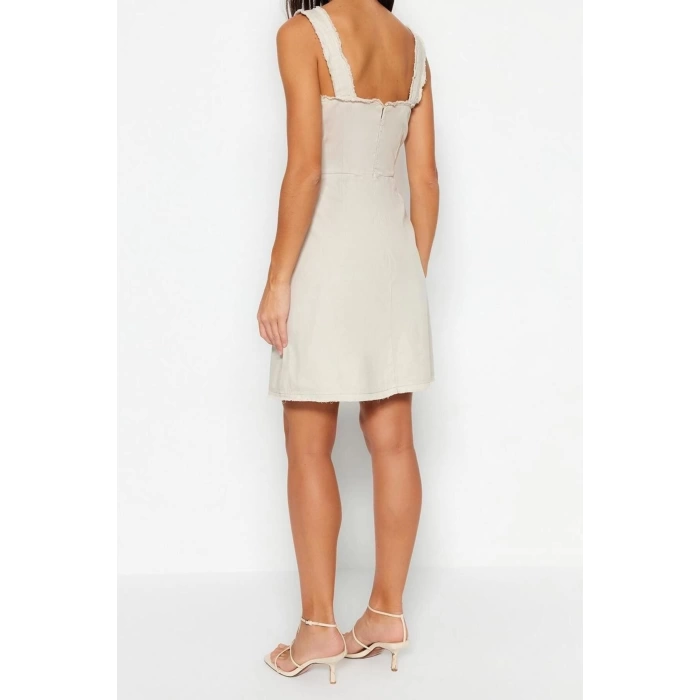 New Regular Day Night Gabardine Woven Square Collar Sleeveless Sleeve A-Line Mini Length Dress