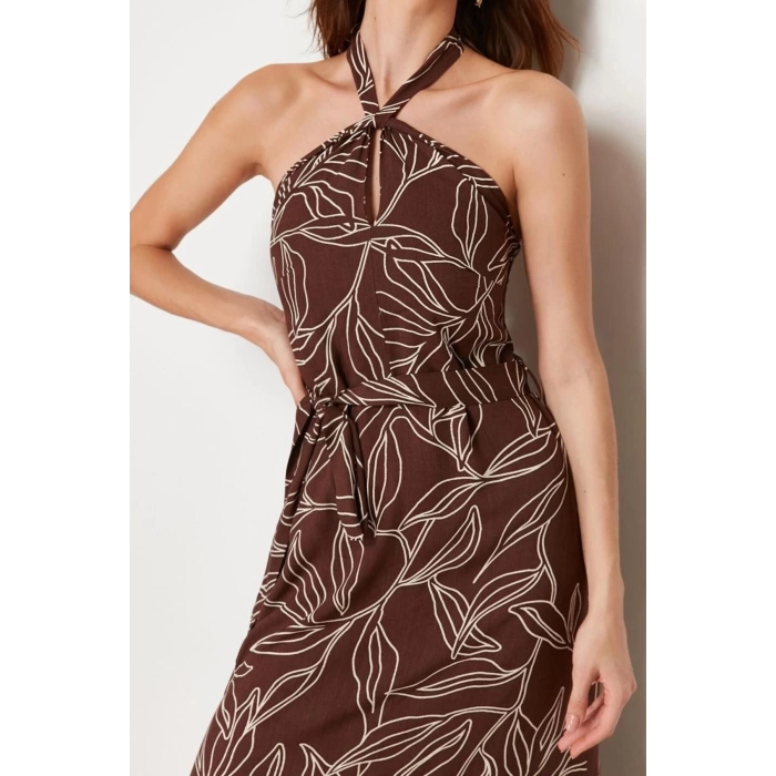 New Regular Day Night Shally Woven Halter Neck Sleeveless A-Line Maxi Dress
