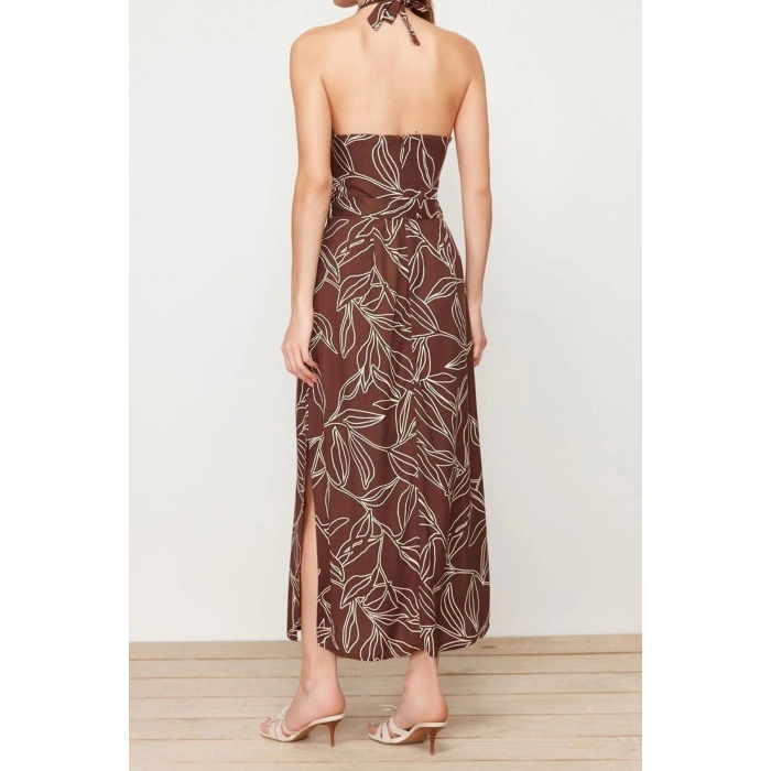 New Regular Day Night Shally Woven Halter Neck Sleeveless A-Line Maxi Dress