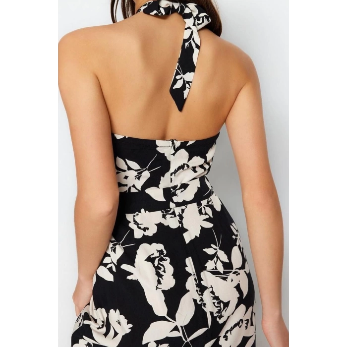 New Regular Day Night Shally Woven Halter Neck Sleeveless A-Line Maxi Dress