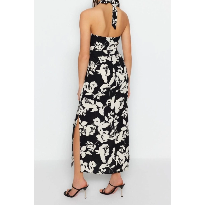 New Regular Day Night Shally Woven Halter Neck Sleeveless A-Line Maxi Dress