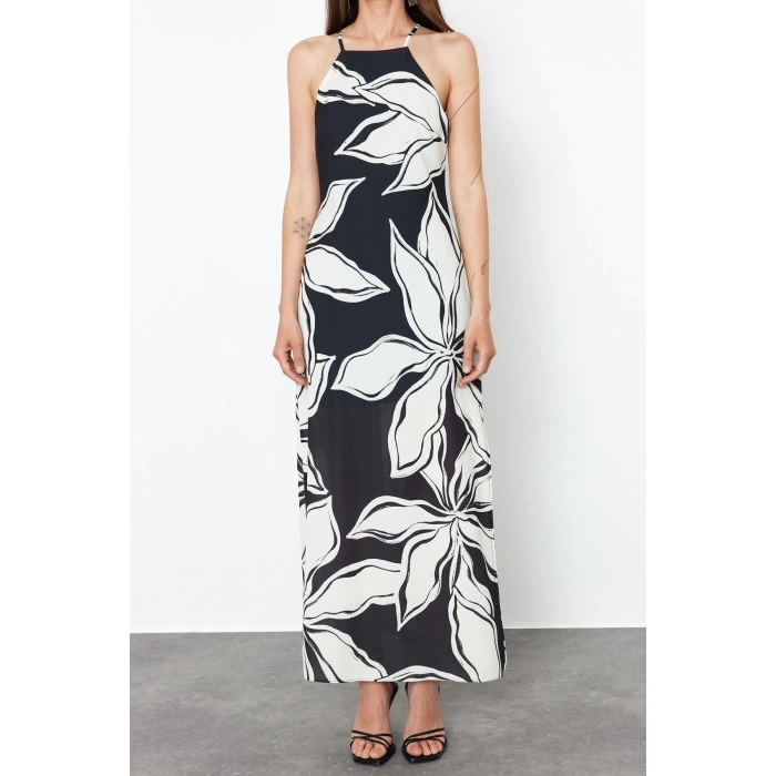 New Casual Day Night Matte Satin Woven Halter Neck Sleeveless Sleeve A-Line Maxi Length Dress