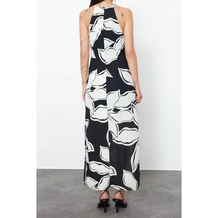 New Casual Day Night Matte Satin Woven Halter Neck Sleeveless Sleeve A-Line Maxi Length Dress