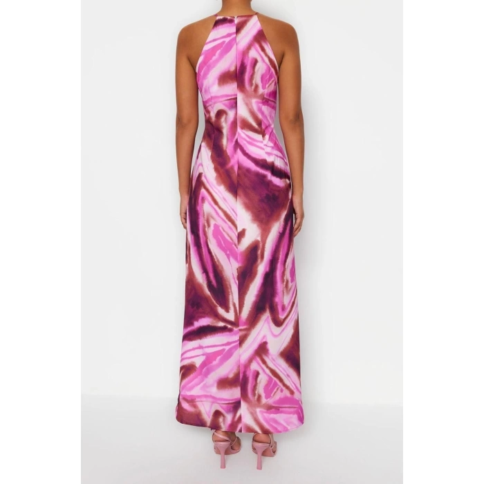 New Casual Day Night Matte Satin Woven Halter Neck Sleeveless Sleeve A-Line Maxi Length Dress