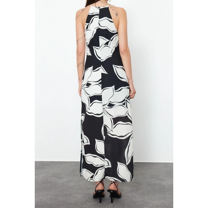 New Casual Day Night Matte Satin Woven Halter Neck Sleeveless Sleeve A-Line Maxi Length Dress