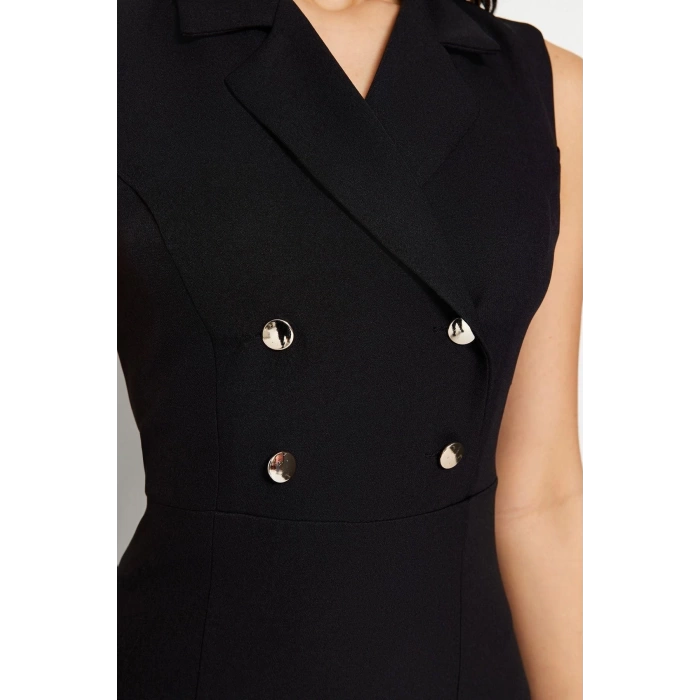 New Regular Day Night Finike Woven Jacket Collar Sleeveless Sleeve Bodycone Midi Length Dress