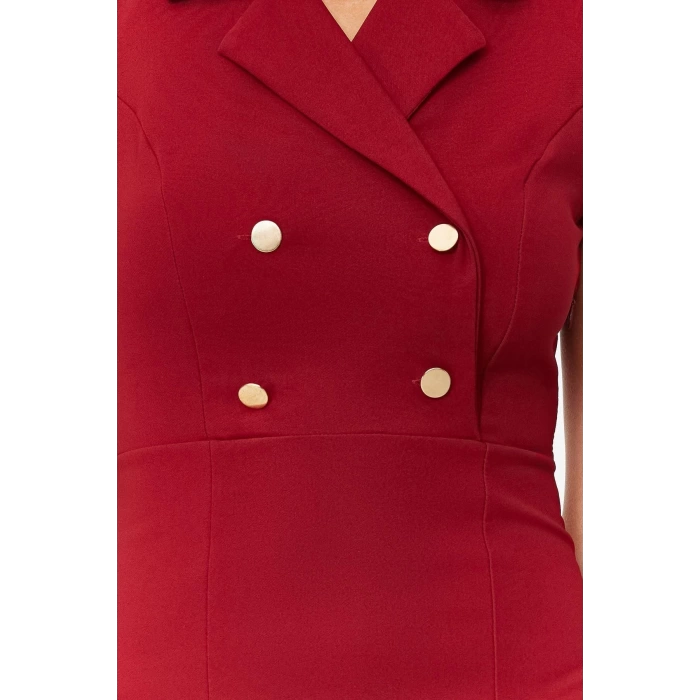 New Regular Day Night Finike Woven Jacket Collar Sleeveless Sleeve Bodycone Midi Length Dress