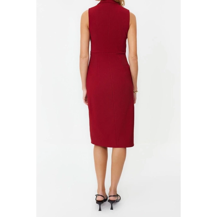 New Regular Day Night Finike Woven Jacket Collar Sleeveless Sleeve Bodycone Midi Length Dress