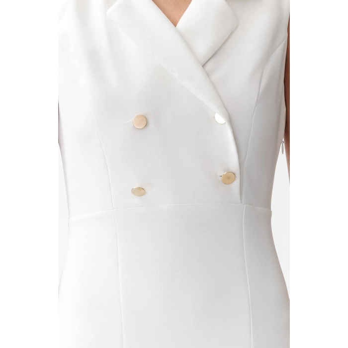 New Regular Day Night Finike Woven Jacket Collar Sleeveless Sleeve Bodycone Midi Length Dress
