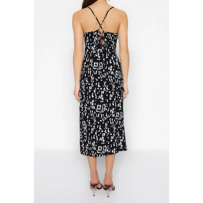 New Regular Casual Daily Shally Woven Square Neck Strappy Sleeve A-Line Midi Length Dress