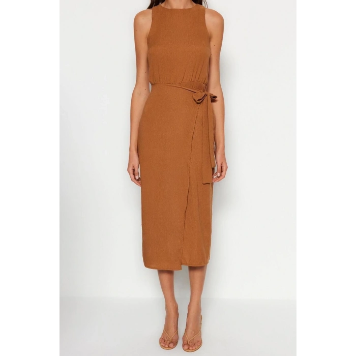 New Regular Business Aerobin Woven Crew Neck Sleeveless Sleeve A-Line Midi Length Dress
