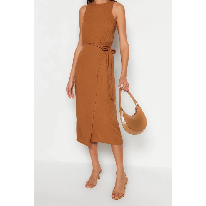 New Regular Business Aerobin Woven Crew Neck Sleeveless Sleeve A-Line Midi Length Dress