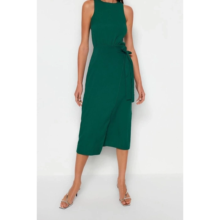 New Regular Business Aerobin Woven Crew Neck Sleeveless Sleeve A-Line Midi Length Dress