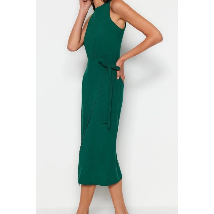 New Regular Business Aerobin Woven Crew Neck Sleeveless Sleeve A-Line Midi Length Dress