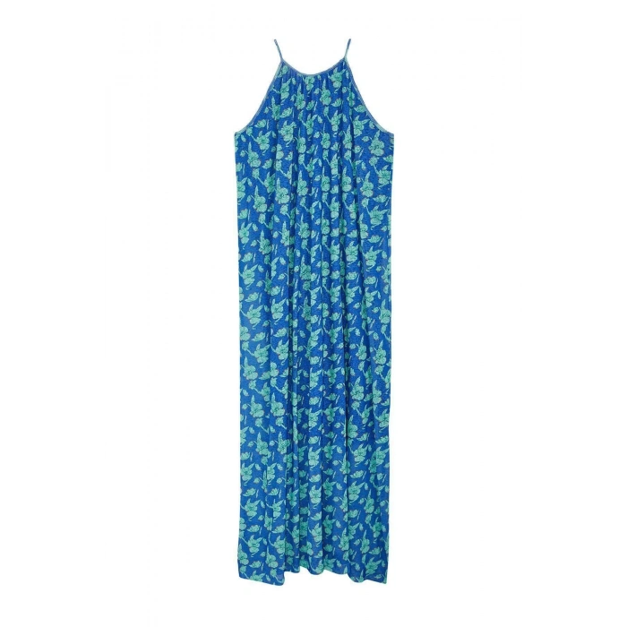 New Comfortable Casual Daily Foam Fabric Knitted Halter Neck Sleeveless Sleeve A-Line Maxi Length Dress