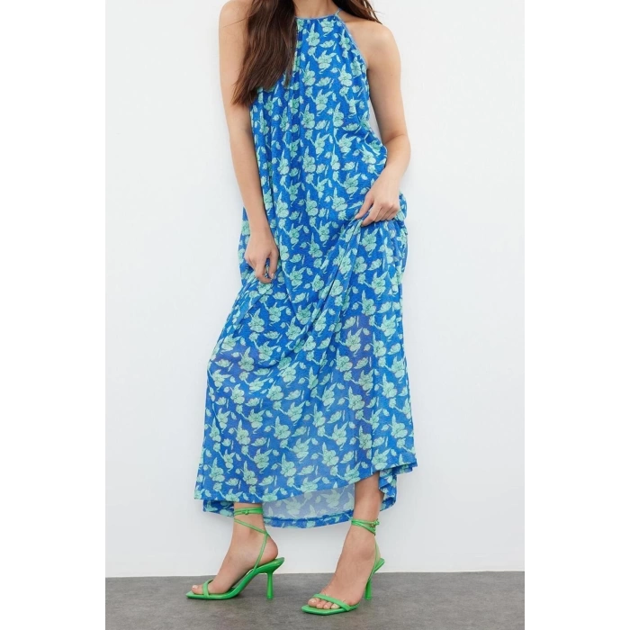 New Comfortable Casual Daily Foam Fabric Knitted Halter Neck Sleeveless Sleeve A-Line Maxi Length Dress