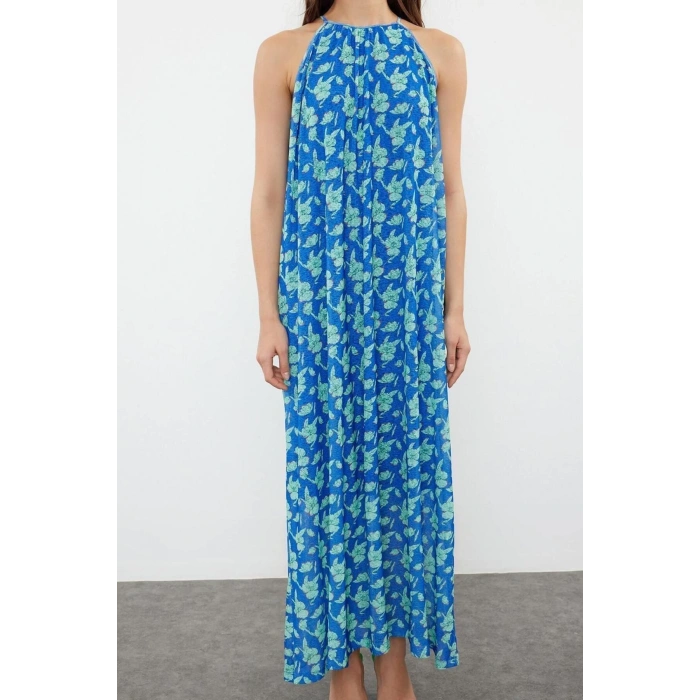 New Comfortable Casual Daily Foam Fabric Knitted Halter Neck Sleeveless Sleeve A-Line Maxi Length Dress