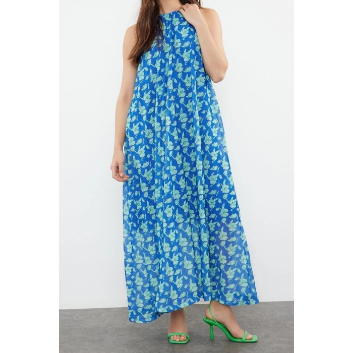 New Comfortable Casual Daily Foam Fabric Knitted Halter Neck Sleeveless Sleeve A-Line Maxi Length Dress