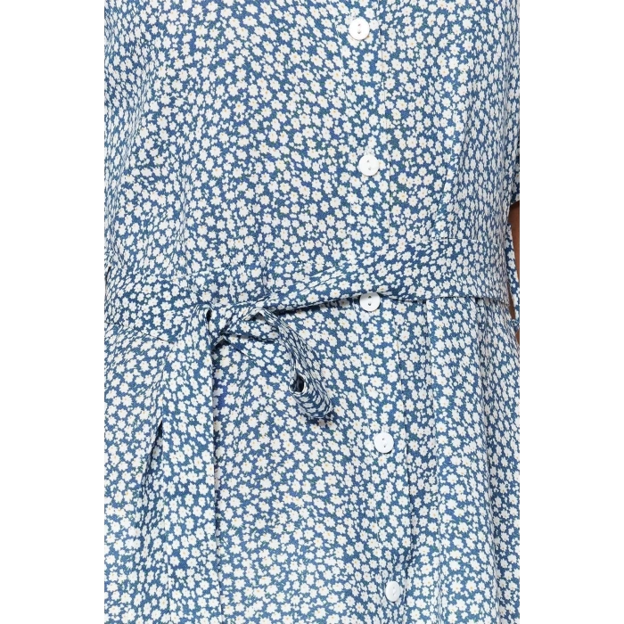 New Comfortable Casual Daily Shally Woven Shirt Collar Short Sleeve Shirt Dress Midi Length Dress