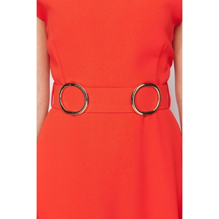 New Regular Business Crepe Woven V Neck Short Sleeve A-Line Midi Length Dress