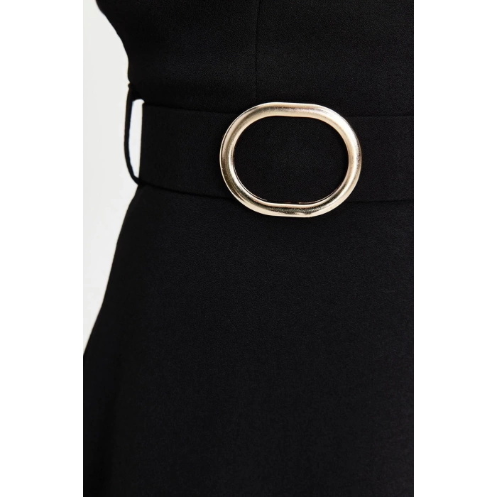 New Regular Business Crepe Woven V Neck Short Sleeve A-Line Midi Length Dress