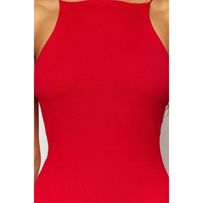New Slim Business Ribana Camisole Knitted Halter Neck Sleeveless Sleeve Bodycone Midi Length Dress