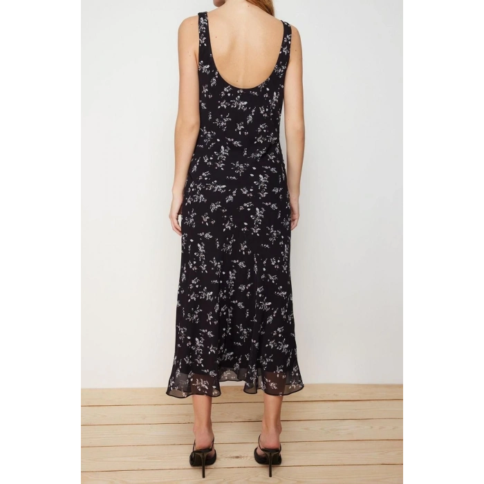New Regular Day Night Chiffon Woven Cowl Neck Sleeveless A-Line Midi Length Dress