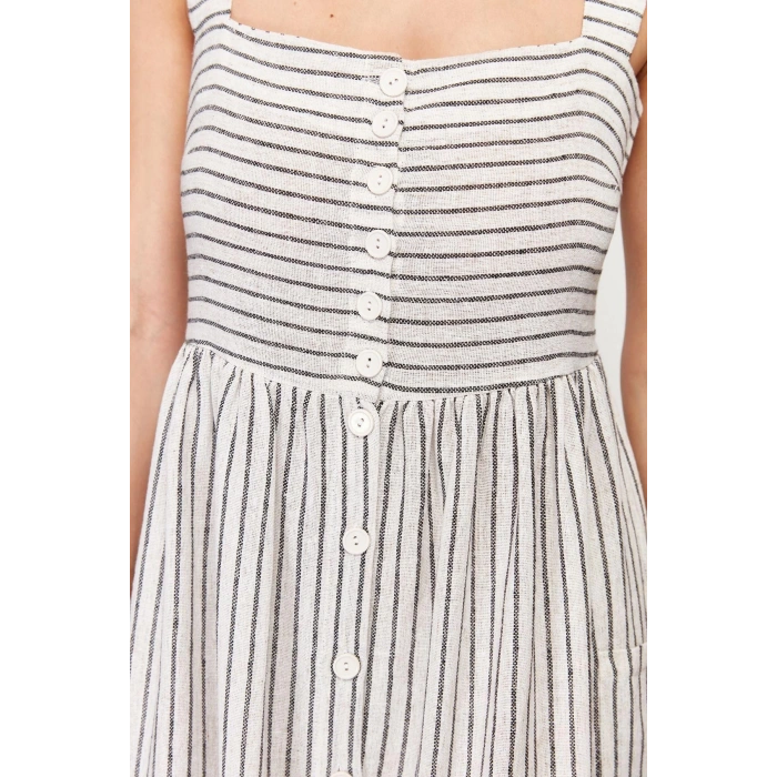 New Regular Daily Linen Look Woven Shirt Collar Strappy Sleeve Shirt Dress Midi Length Dress