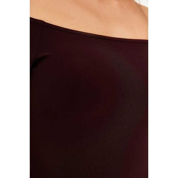 New Slim Casual Daily Thick Sandy Knitted Carmen Collar Short Sleeve Bodycone Maxi Length Dress