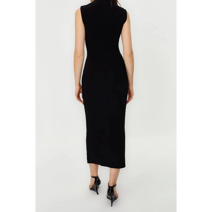 New Slim Casual Daily Thick Sandy Knitted Stand Collar Sleeveless Sleeve Bodycone Maxi Length Dress