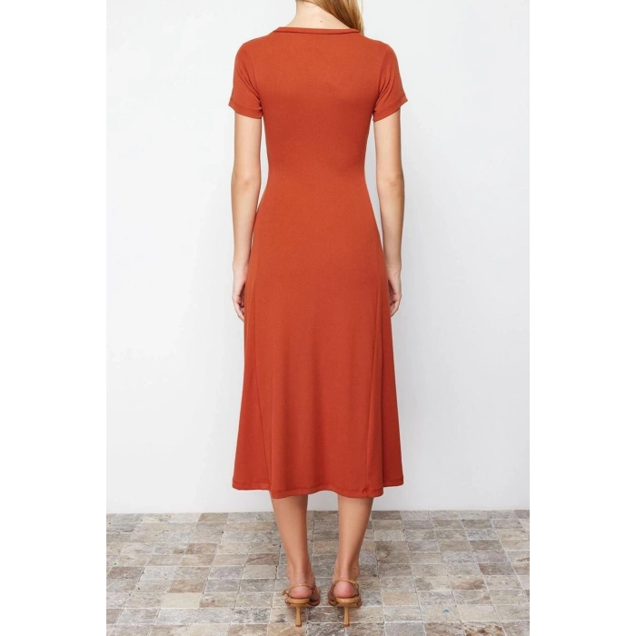 New Regular Casual Daily Rib Camisole Knitted Crew Neck Short Sleeve Skater Maxi Length Dress