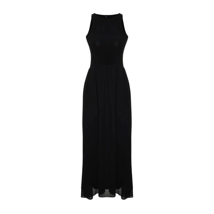 New Regular Day Night Chiffon Woven Halter Neck Sleeveless Sleeve Skater Maxi Length Dress