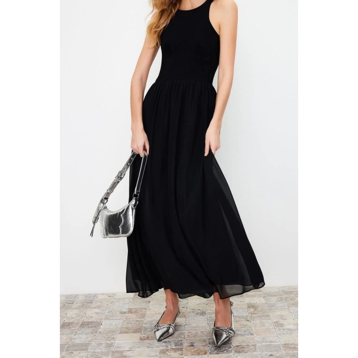New Regular Day Night Chiffon Woven Halter Neck Sleeveless Sleeve Skater Maxi Length Dress