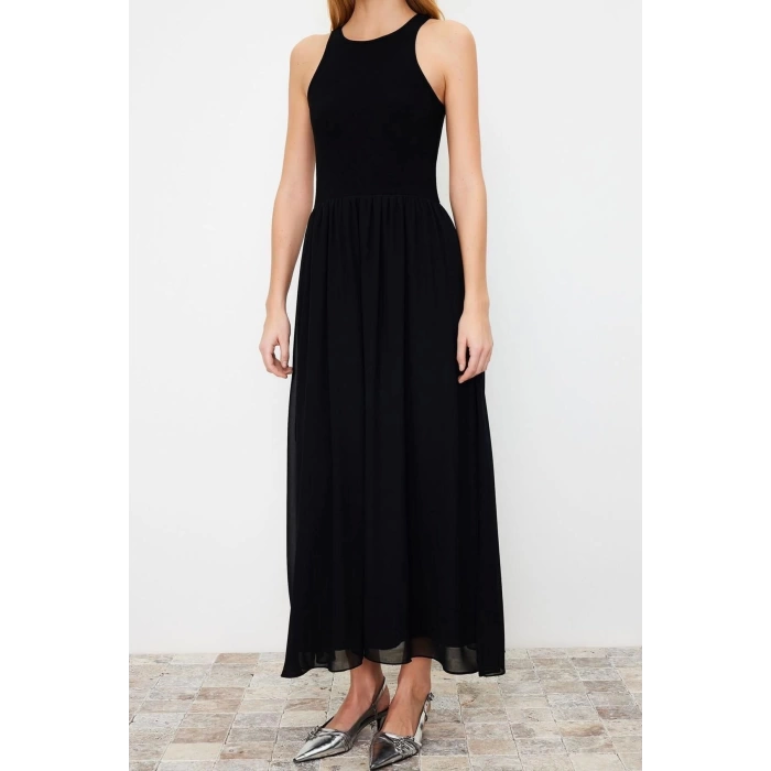 New Regular Day Night Chiffon Woven Halter Neck Sleeveless Sleeve Skater Maxi Length Dress