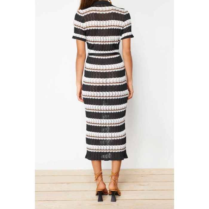 New Regular Casual Daily Single Plate Knitwear Polo Collar Short Sleeve Shift Maxi Length Dress