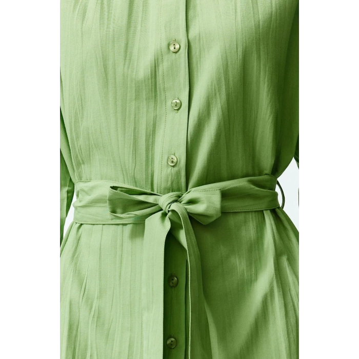 New Regular Casual Daily Crinkle Woven Shirt Collar Long Sleeve Shirt Dress Mini Length Dress