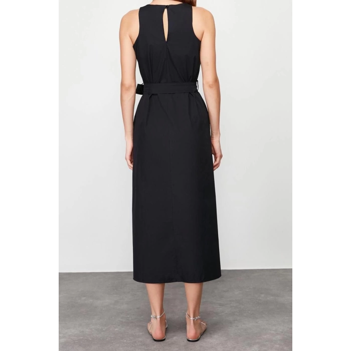 New Regular Casual Daily Poplin Woven Crew Neck Sleeveless Sleeve Skater Midi Length Dress