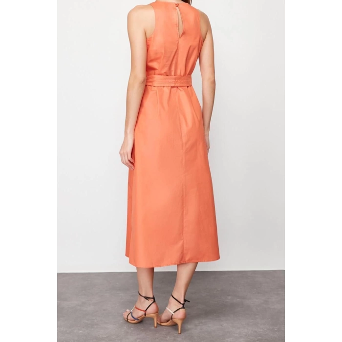 New Regular Casual Daily Poplin Woven Crew Neck Sleeveless Sleeve Skater Midi Length Dress